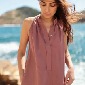 Ärmelloses Sommerkleid aus Tencel-Mix in zartem Grün oder Rosa