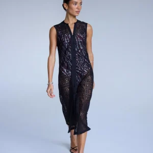 Ärmelloses Spitzenkleid in Schwarz