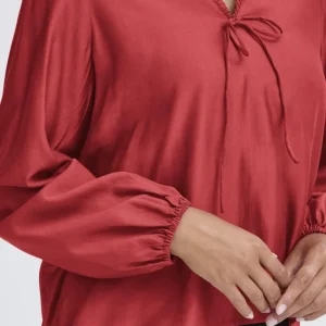 Bluse langarm Rot mit Bindeband