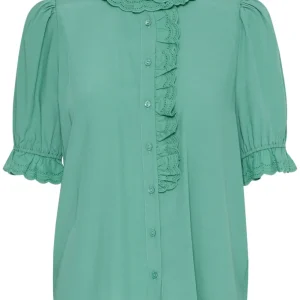 Elegante grüne Bluse mit Rüschen-Details