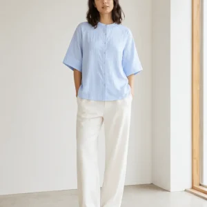 Oversize Bluse mit Stehkragen Hellblau, Grün oder Rosa